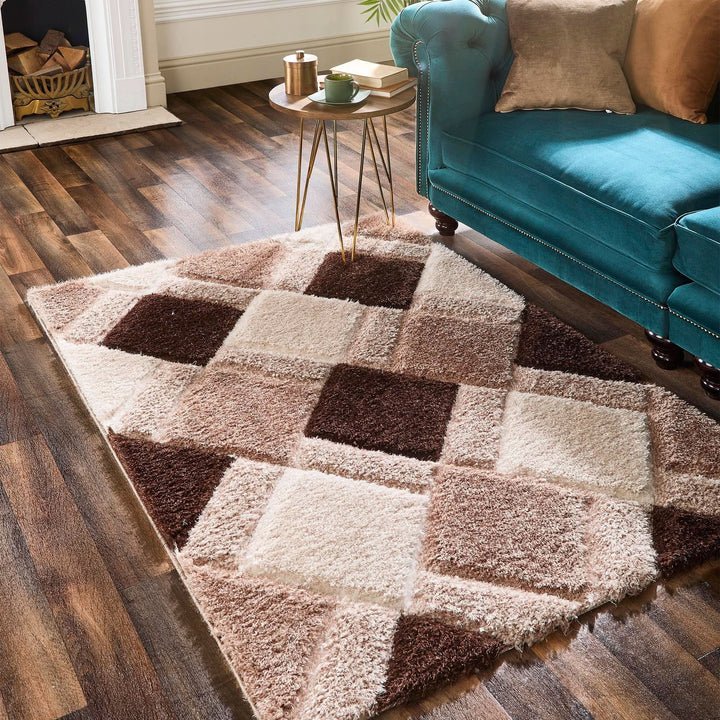 Origins 3D Geo Shaggy Beige Carved Geometric Polyester Rug - beUNIQ - 3D carved rug - 060X110 - beige shaggy rug