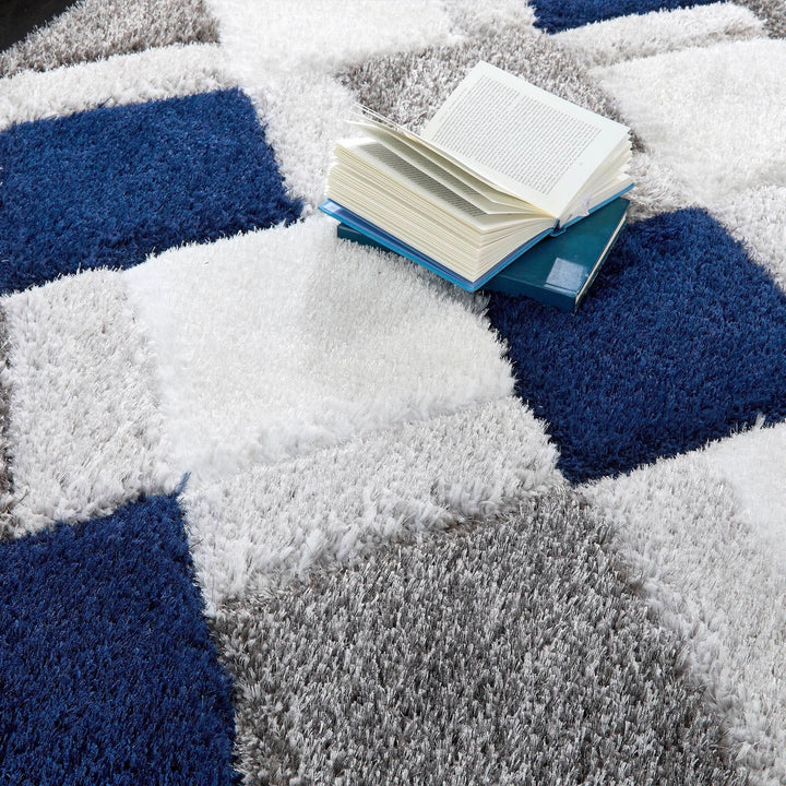 Origins 3D Geo Shaggy Rug Navy Geometric Patterned - beUNIQ - 3D Geo Rug - 60x110 - Created by Product Upload