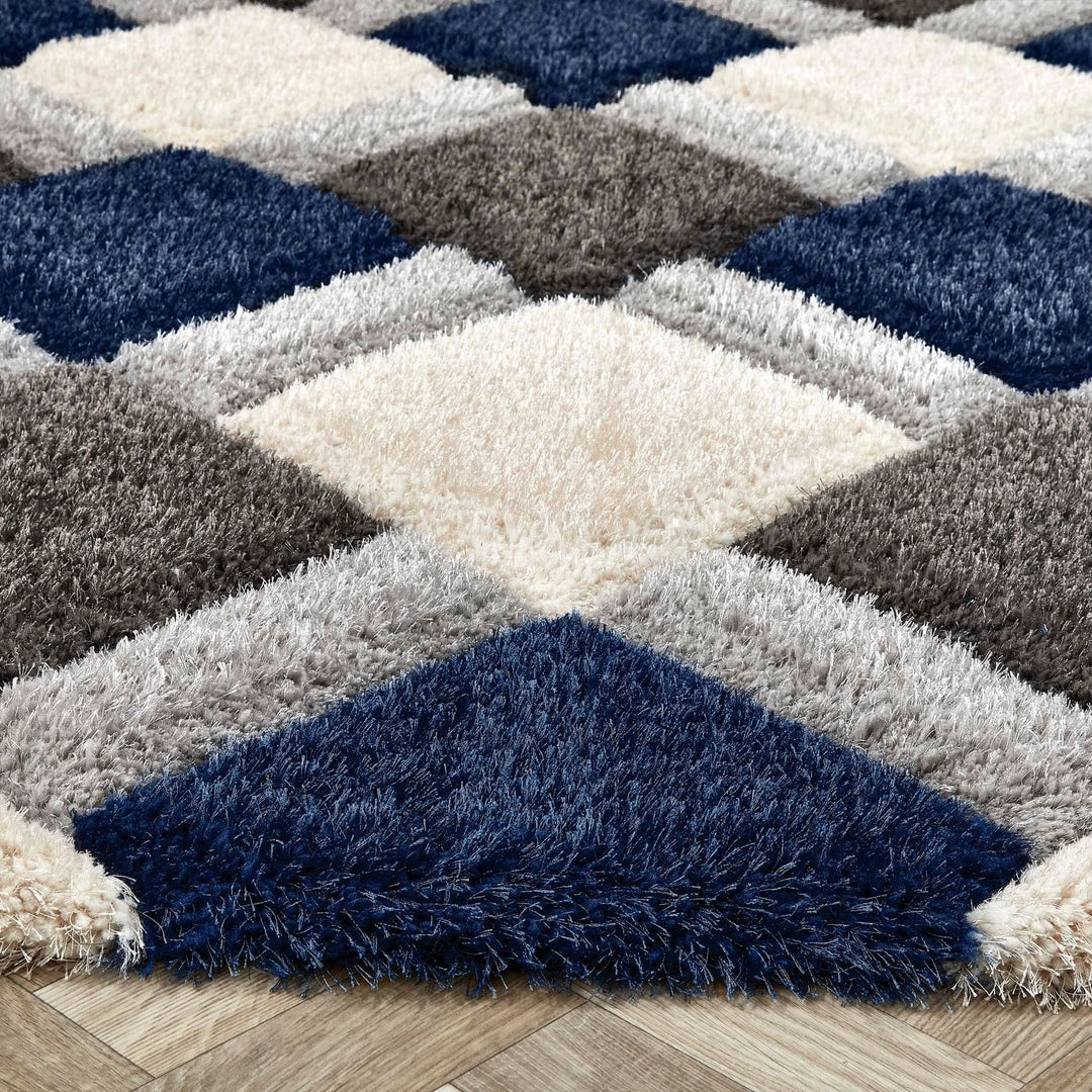 Origins 3D Geo Shaggy Rug Navy Geometric Patterned - beUNIQ - 3D Geo Rug - 60x110 - Created by Product Upload
