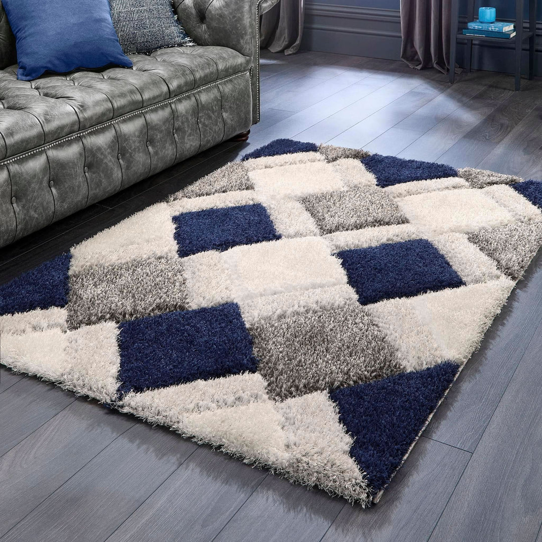 Origins 3D Geo Shaggy Rug Navy Geometric Patterned - beUNIQ - 3D Geo Rug - 60x110 - Created by Product Upload