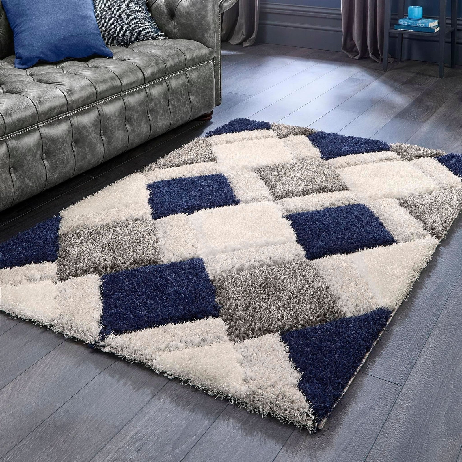 Origins 3D Geo Shaggy Rug Navy Geometric Patterned - beUNIQ - 3D Geo Rug - 60x110 - Created by Product Upload