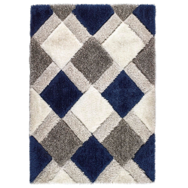 Origins 3D Geo Shaggy Rug Navy Geometric Patterned - beUNIQ - 3D Geo Rug - 60x110 - Created by Product Upload