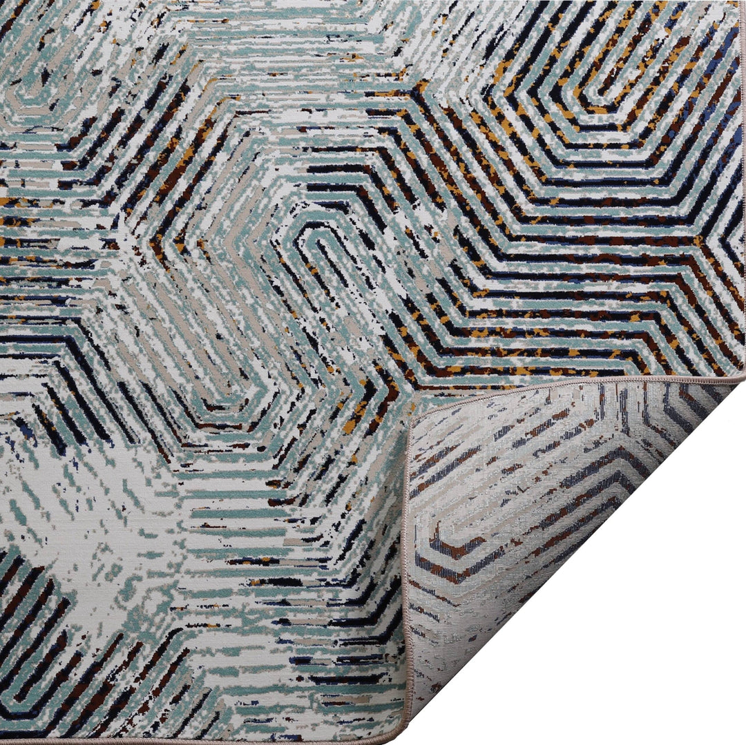 Modern Area Rug Amelia Abstract Polypropylene Blue Grey - beUNIQ - abstract rug - Round 100cm x 100cm - Amelia AM009