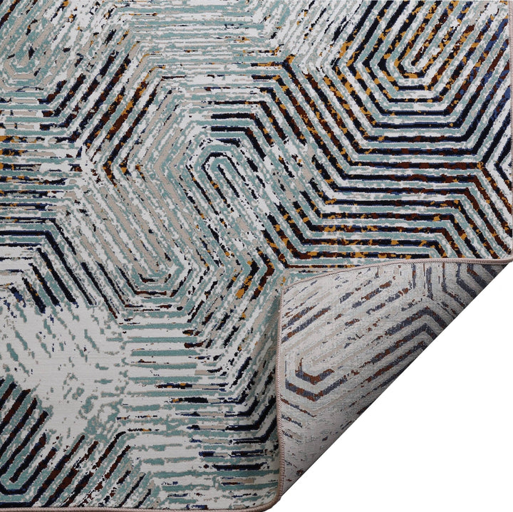Modern Area Rug Amelia Abstract Polypropylene Blue Grey - beUNIQ - abstract rug - Round 100cm x 100cm - Amelia AM009