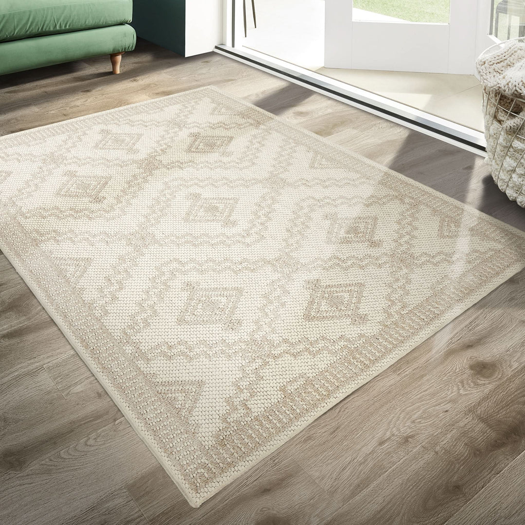 Origins Atlas Diamond Rectangular Rug Cream Raised Pattern - beUNIQ - cream diamond rug - 120x170 - Created by Product Upload