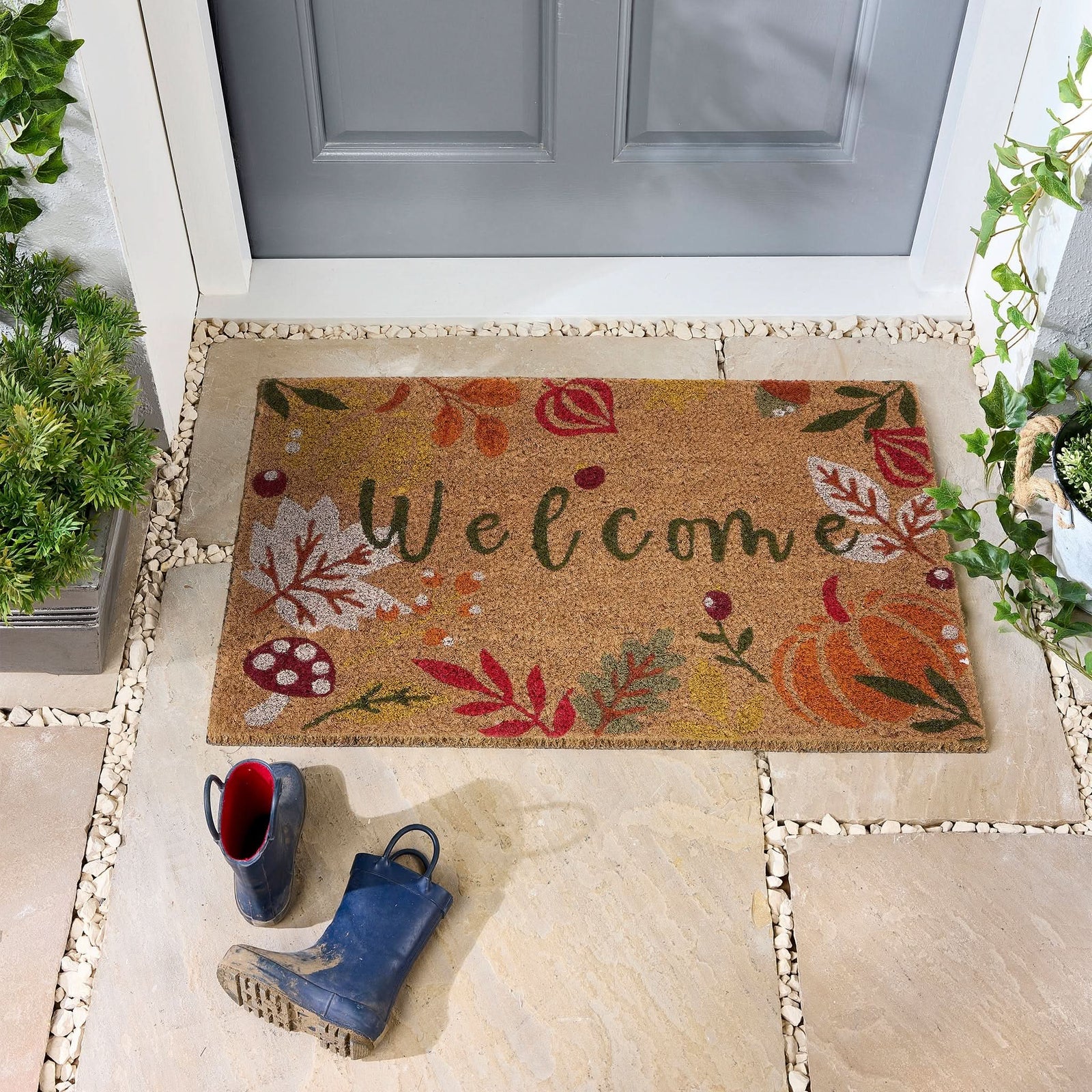 My Mat Autumnal Welcome Coir Doormat 40x60cm Natural Coconut - beUNIQ - autumnal doormat - coir mat