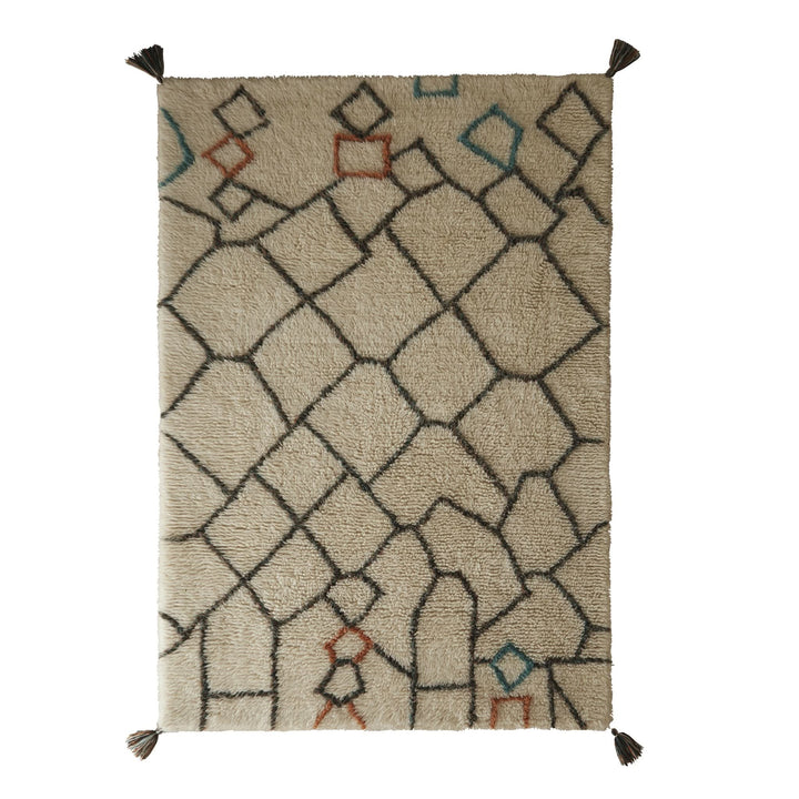 Origins Berber Knotted Chain Wool Rug Ivory Multi Abstract - beUNIQ - abstract diamond rug - 120x170 - Berber knotted rug