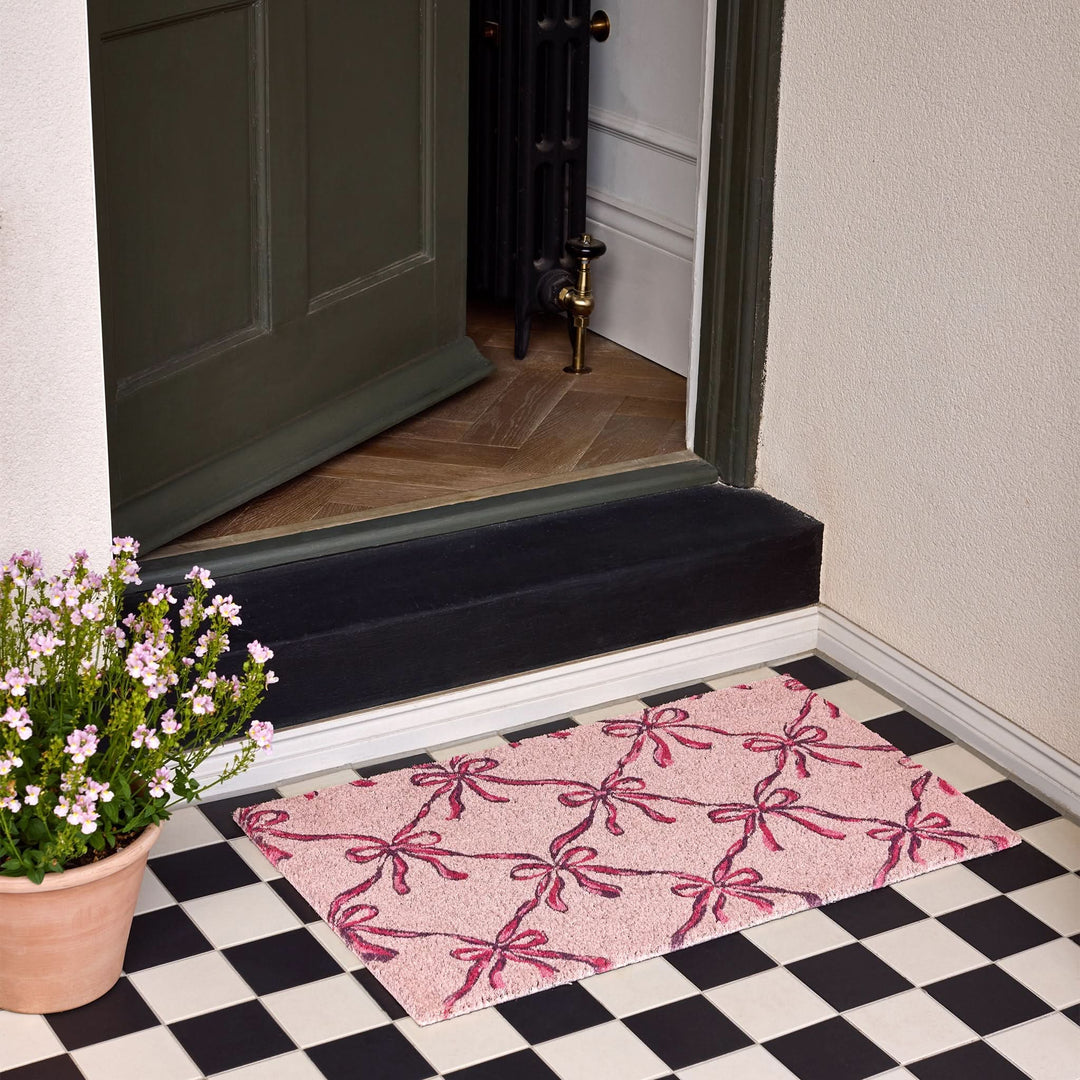 Phoenox Textiles Printed Coir Door Mat Blush Bows 45x75cm - beUNIQ - blush bow mat - coir door mat