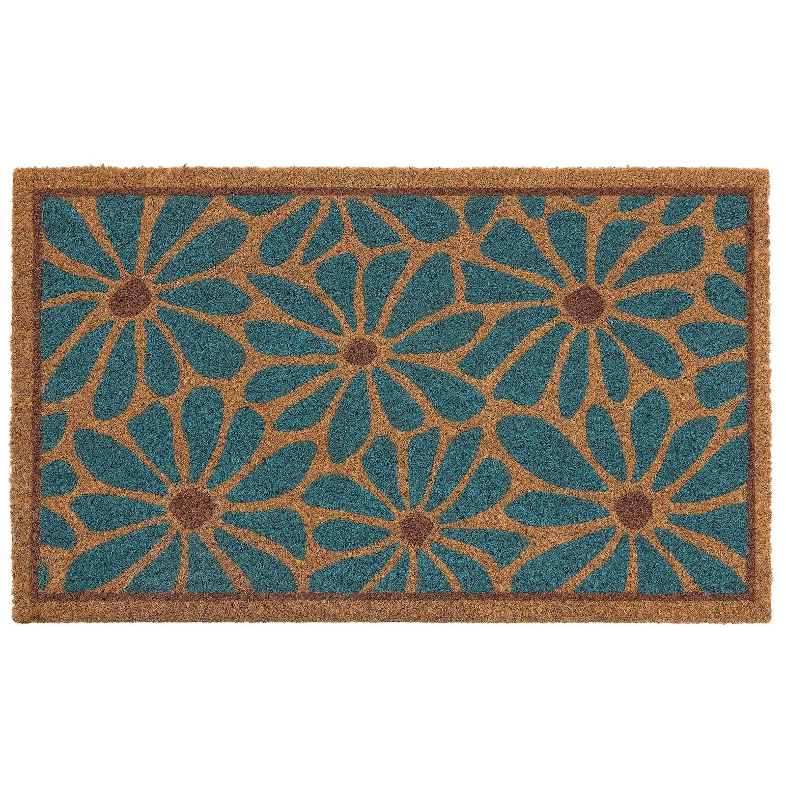 My Mat Boho Floral Printed Coir Doormat Blue 45x75cm - beUNIQ - blue floral mat - boho door mat