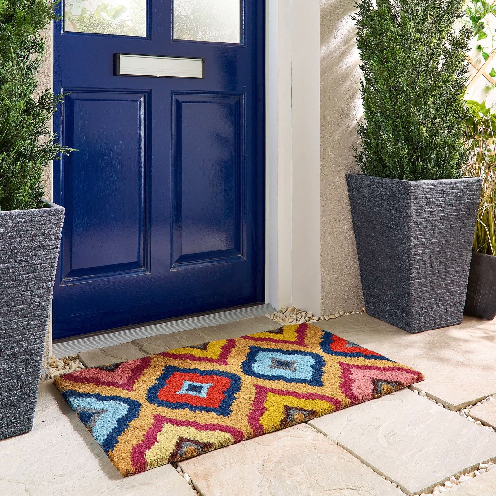 My Mat Printed Coir Doormat Bright Ikat 45x75cm - beUNIQ - coir doormat - Created by Product Upload