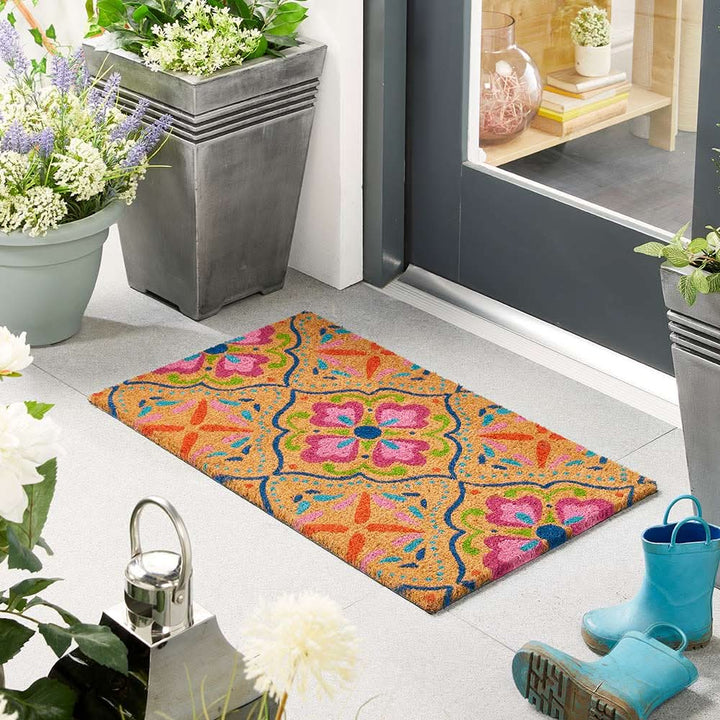 My Mat Printed Coir Doormat Bright Tile Design 45x75cm - beUNIQ - bright tile doormat - coir doormat