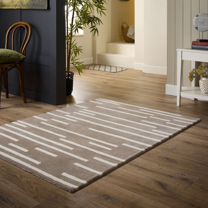 Origins Broken Stripe Beige Wool Patterned Living Room Rug - beUNIQ - beige stripe rug - 80x150 - Created by Product Upload