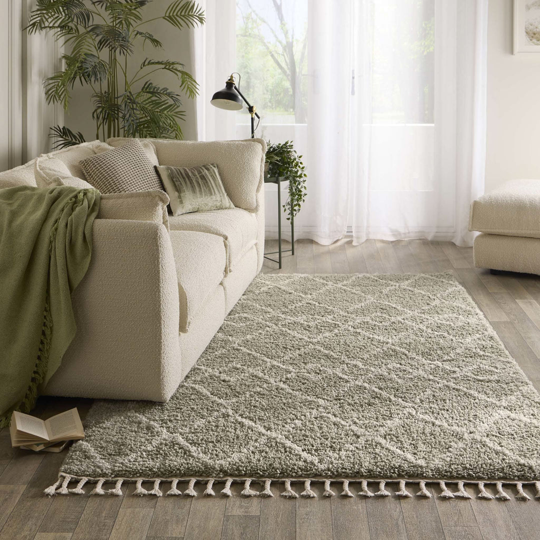Origins Casablanca Rug Layered Diamond Pattern Eucalyptus Green - beUNIQ - Created by Product Upload - 80x150 - Easy care rug