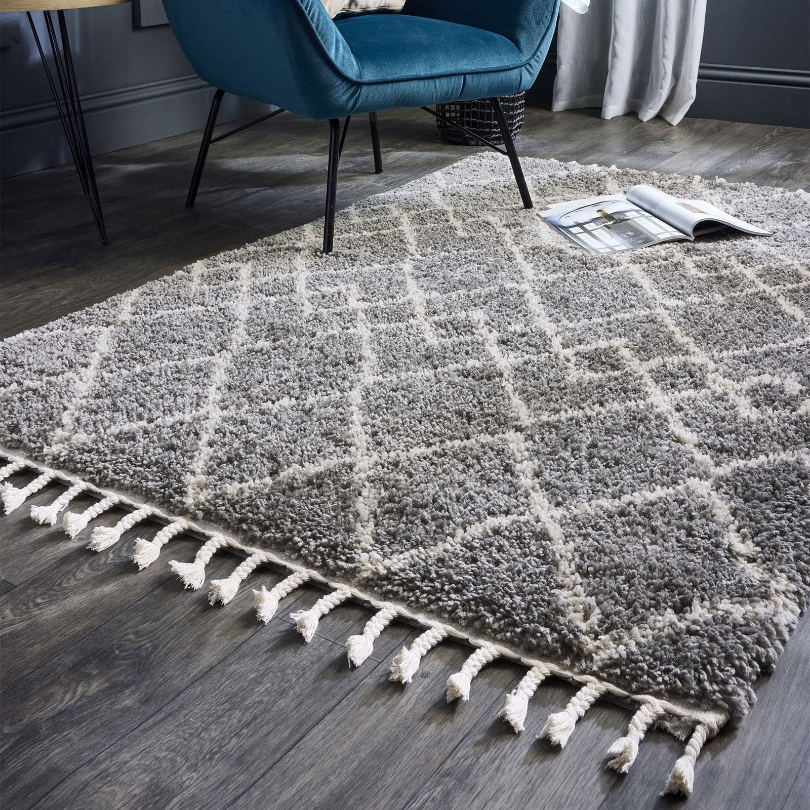 Origins Casablanca Rug Ivory Diamond Pattern Soft Grey - beUNIQ - Created by Product Upload - 80x150 - geometric pattern rug