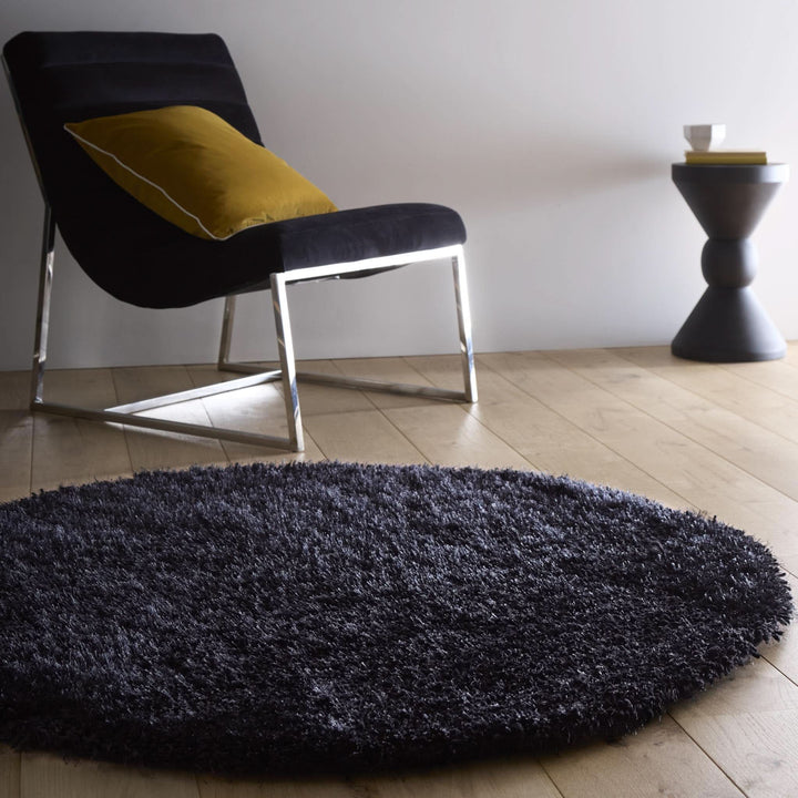 Origins Chicago Black Shaggy Rug Soft Hand Tufted Polyester - beUNIQ - Bedroom Rug - 133x133 - Black Shaggy Rug