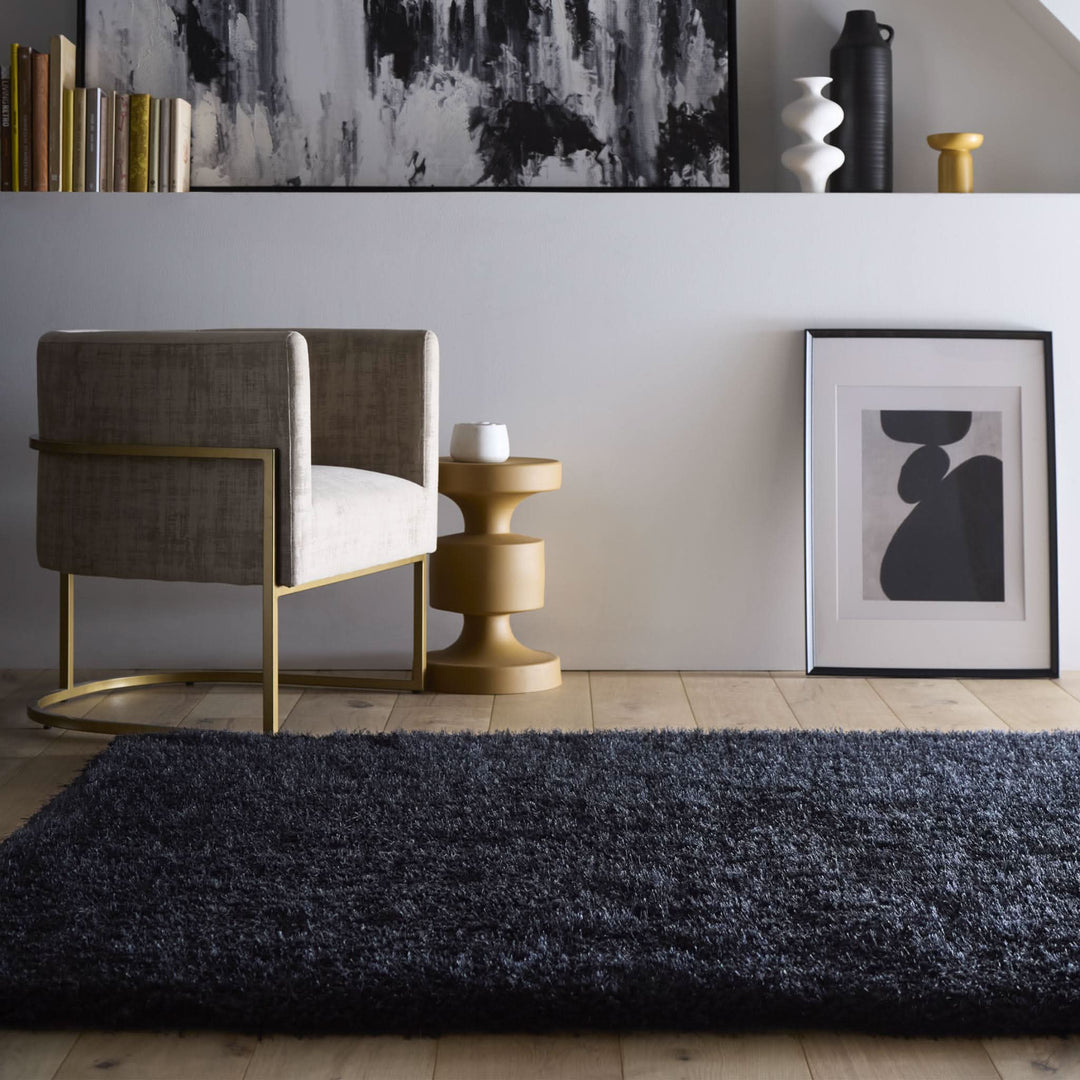 Origins Chicago Black Shaggy Rug Soft Hand Tufted Polyester - beUNIQ - Bedroom Rug - 090x150 - Black Shaggy Rug