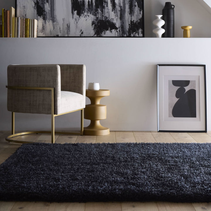 Origins Chicago Black Shaggy Rug Soft Hand Tufted Polyester - beUNIQ - Bedroom Rug - 090x150 - Black Shaggy Rug