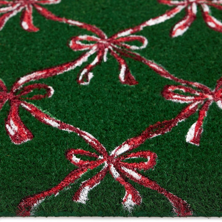 Phoenox Textiles Festive Bows Natural Coir Doormat 40x60cm Green - beUNIQ - 40x60cm Doormat - Christmas Doormat