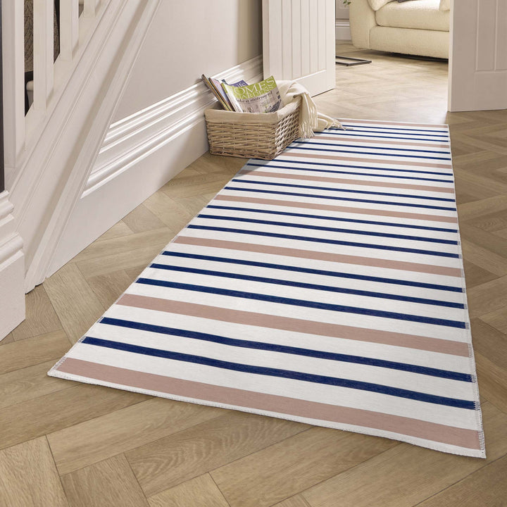 Origins Washable Coastal Stripe Rug Non - Slip Chenille - beUNIQ - coastal stripe rug - 67x200 - Created by Product Upload
