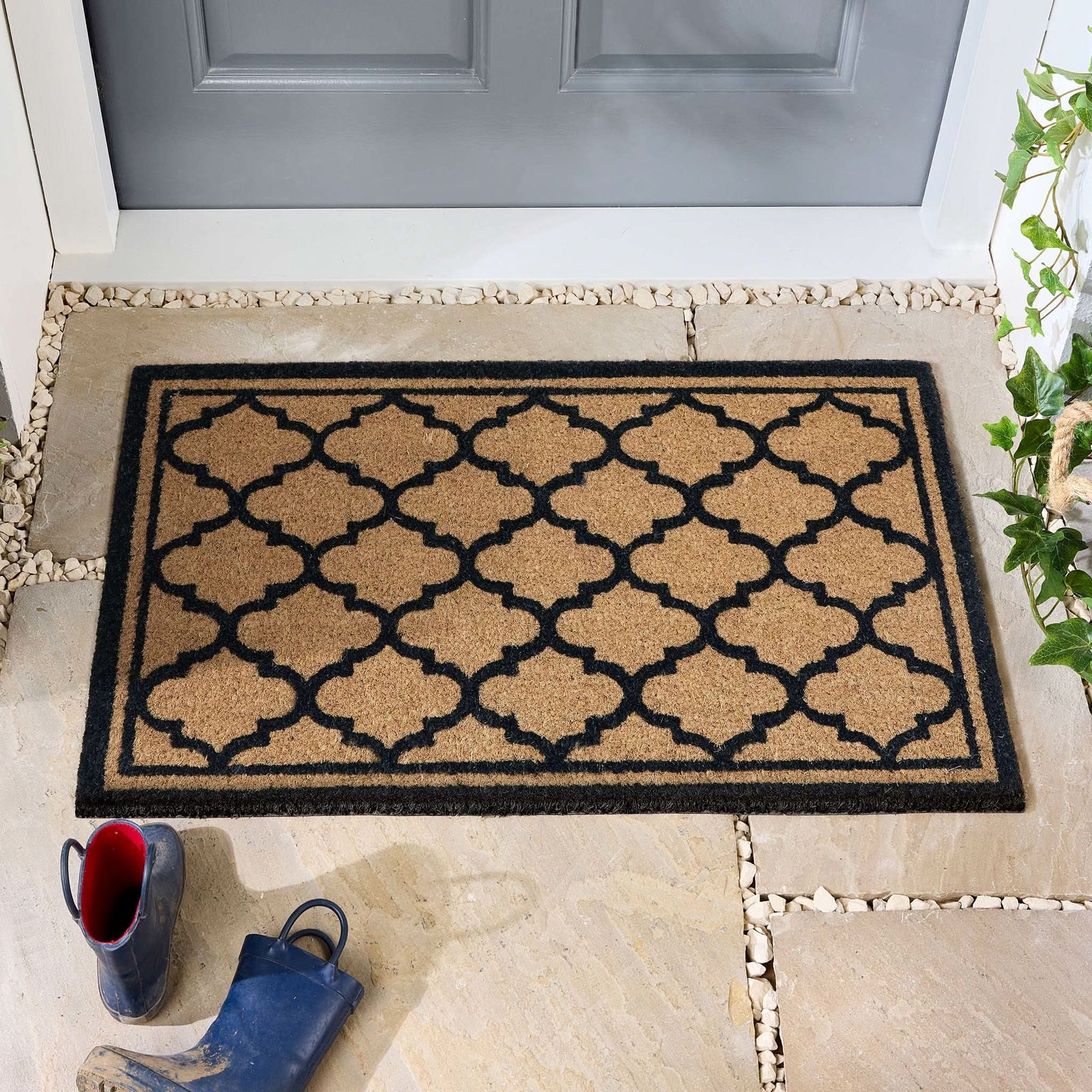 My Mat Moroccan Tile Printed Coir Doormat 45x75cm Black - beUNIQ - coir doormat - Created by Product Upload
