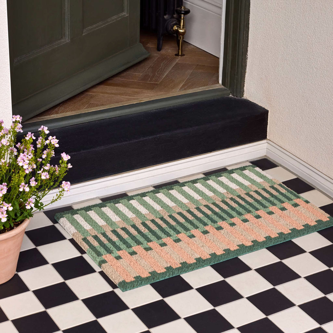 My Mat Pastel Broken Stripe Coir Doormat 45x75cm Pink Green - beUNIQ - 45x75cm doormat - coir doormat