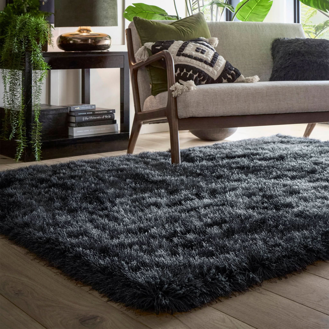 Origins Extravagance Dark Grey Thick Shaggy Luxury Polyester Rug - beUNIQ - Created by Product Upload - 80cm x 150cm - dark grey shaggy rug