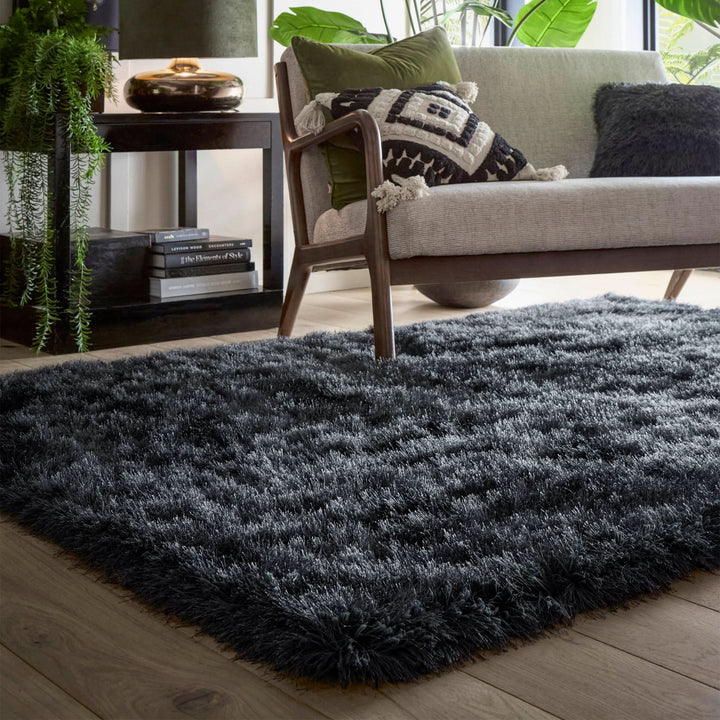 Origins Extravagance Dark Grey Thick Shaggy Luxury Polyester Rug - beUNIQ - Created by Product Upload - 80cm x 150cm - dark grey shaggy rug