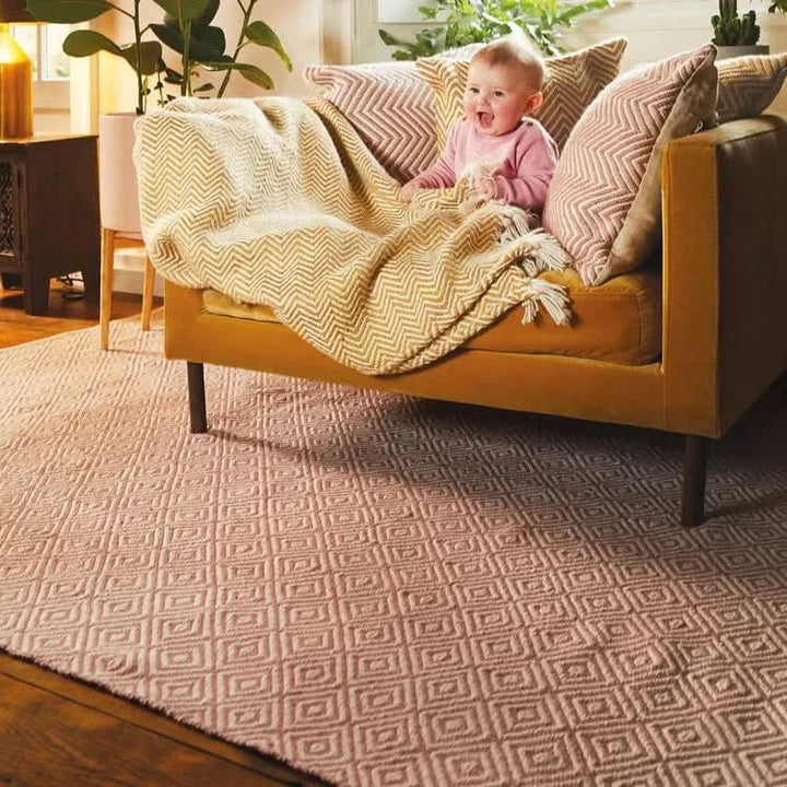 Woven Diamond Rug Washable Coral Pink - beUNIQ - coral pink rug - 080X150 - Created by Product Upload