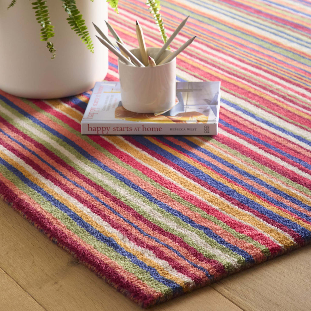 Origins Fine Stripes Multi Coloured Hand Loomed Wool Rug - beUNIQ - Created by Product Upload - 067X200 - hand loomed rug