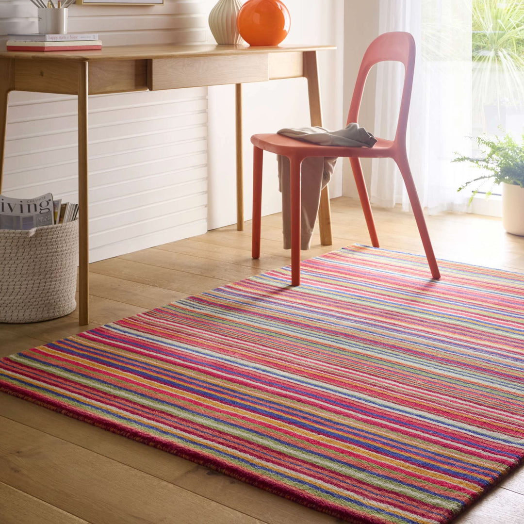Origins Fine Stripes Multi Coloured Hand Loomed Wool Rug - beUNIQ - Created by Product Upload - 067X200 - hand loomed rug