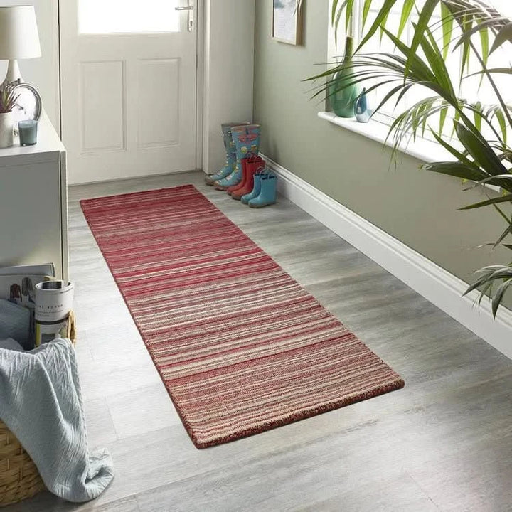 Origins Fine Stripes Red Hand Woven 100% Wool Rug - beUNIQ - Created by Product Upload - 067x200 - hand woven carpet