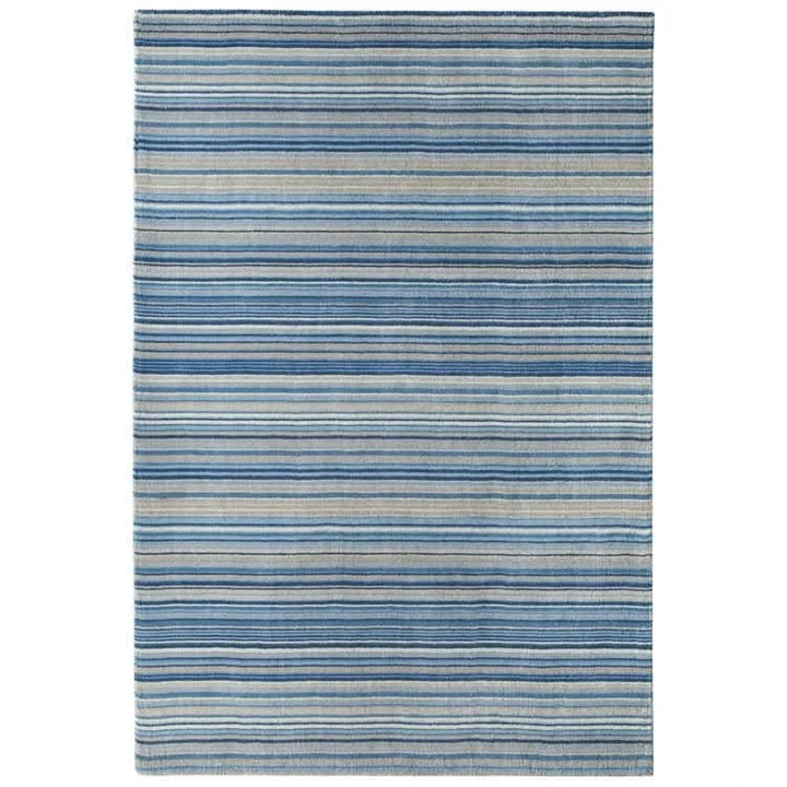 Origins Fine Stripes Blue Beige Hand Woven Pure Wool Rug - beUNIQ - blue beige rug - 80x150 - Created by Product Upload