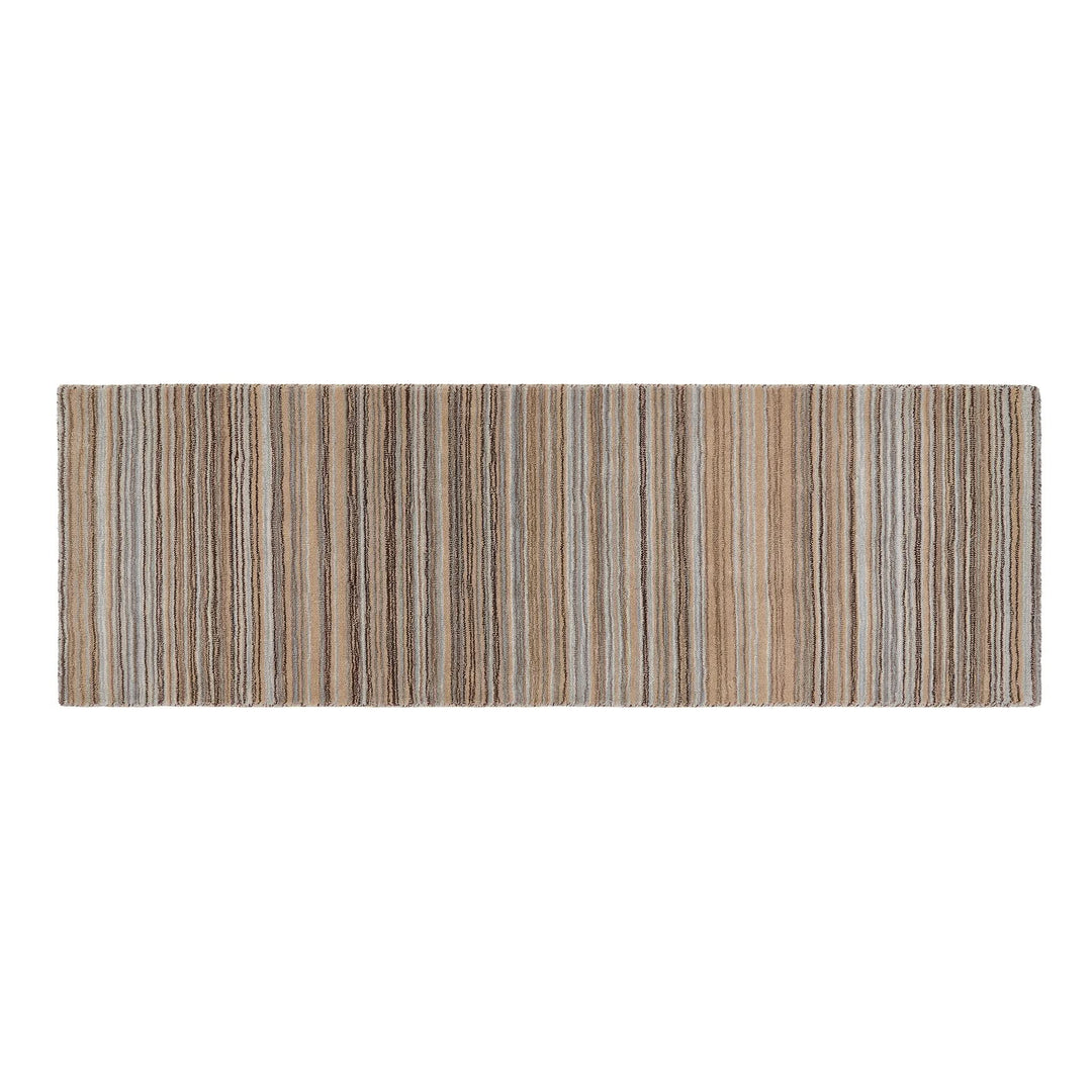 Origins Fine Stripes Beige Hand Loom Woven 100% Wool Rug - beUNIQ - beige wool rug - 067X200 - colourful striped rug