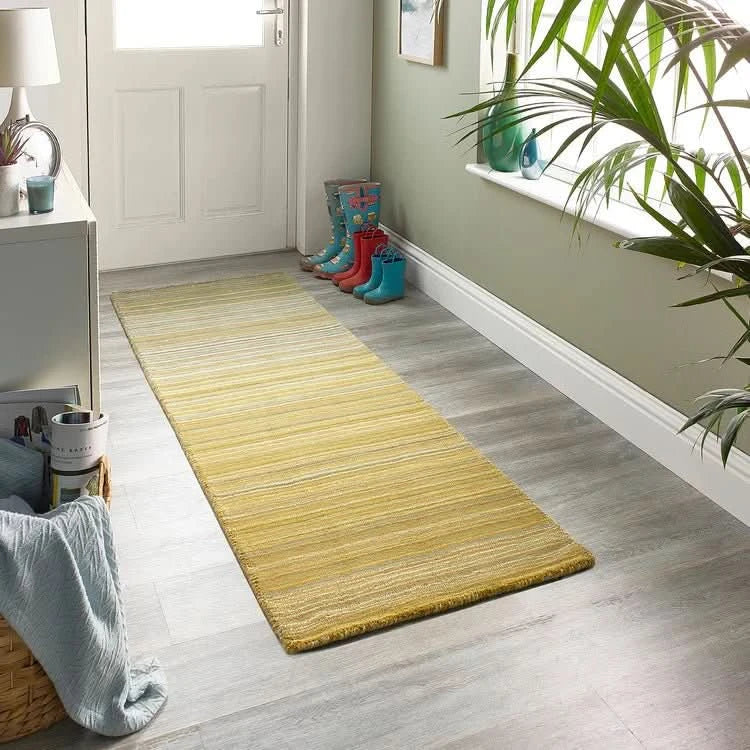 Origins Fine Stripes Ochre Hand Loomed 100% Wool Rug - beUNIQ - Created by Product Upload - 067x200 - hand loomed rug