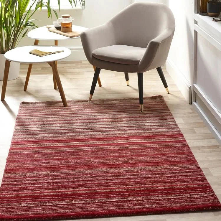 Origins Fine Stripes Red Hand Woven 100% Wool Rug - beUNIQ - Created by Product Upload - 80x150 - hand woven carpet