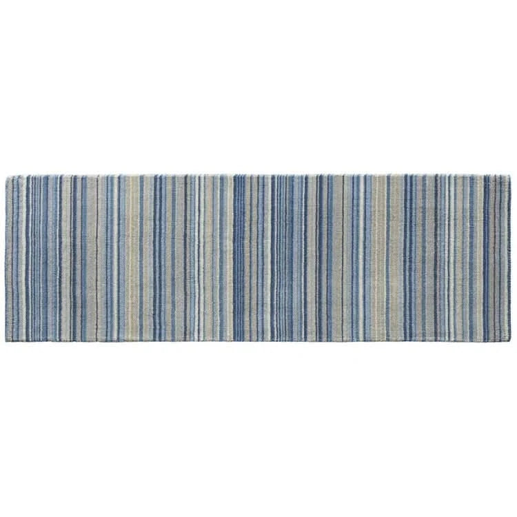 Origins Fine Stripes Blue Beige Hand Woven Pure Wool Rug - beUNIQ - blue beige rug - 067x200 - Created by Product Upload