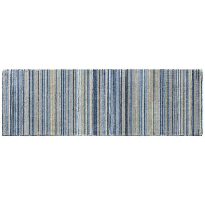 Origins Fine Stripes Blue Beige Hand Woven Pure Wool Rug - beUNIQ - blue beige rug - 067x200 - Created by Product Upload