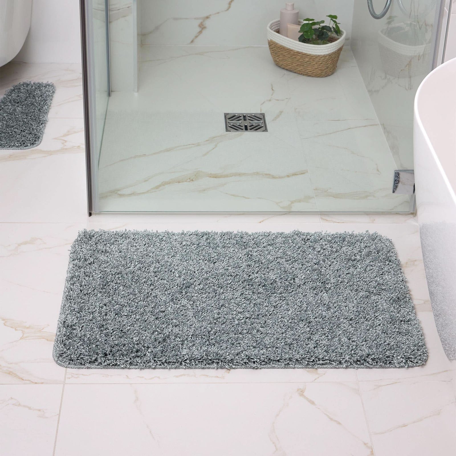 Buddy Bath Fleck Blue Shaggy Non - Slip Washable Bathroom Mat - beUNIQ - bathroom runner - 50X45 PED - Created by Product Upload