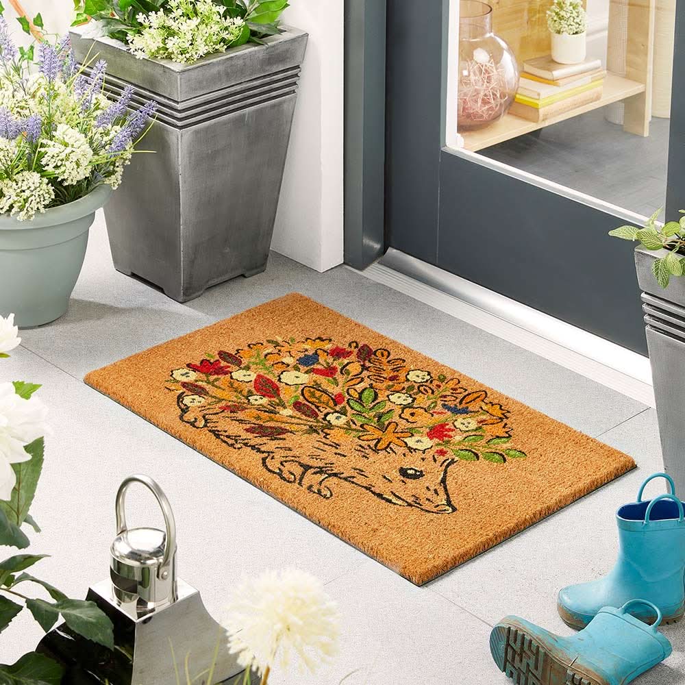 My Mat Floral Hedgehog Printed Coir Doormat 45x75cm - beUNIQ - coir doormat - Created by Product Upload