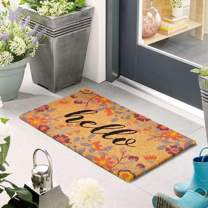 My Mat Floral Hello Printed Coir Doormat 45x75cm - beUNIQ - coir doormat - Created by Product Upload