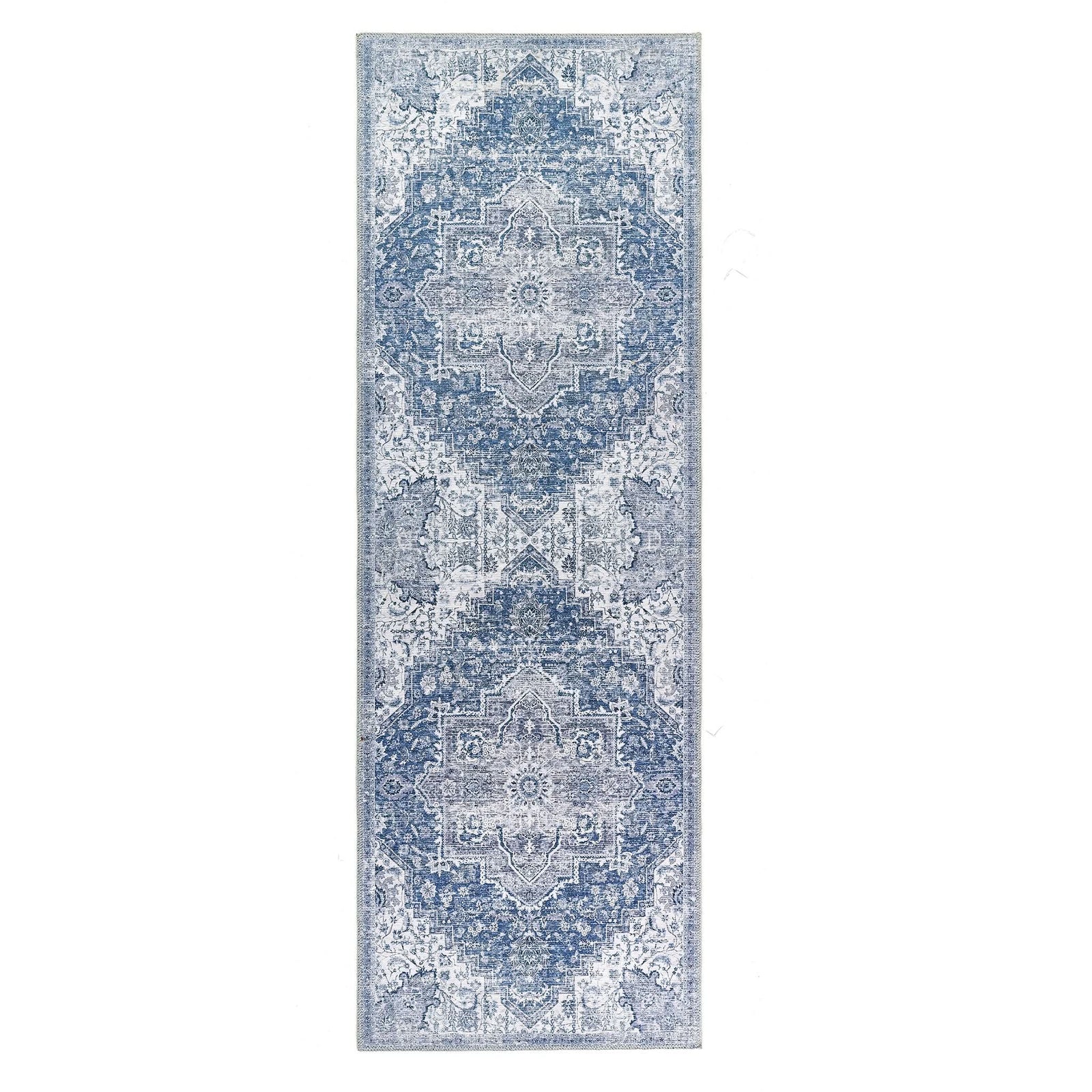 Origins Washable Garda Blue Floral Medallion Rug for Busy Homes - beUNIQ - blue floral rug - 067x200 - Created by Product Upload