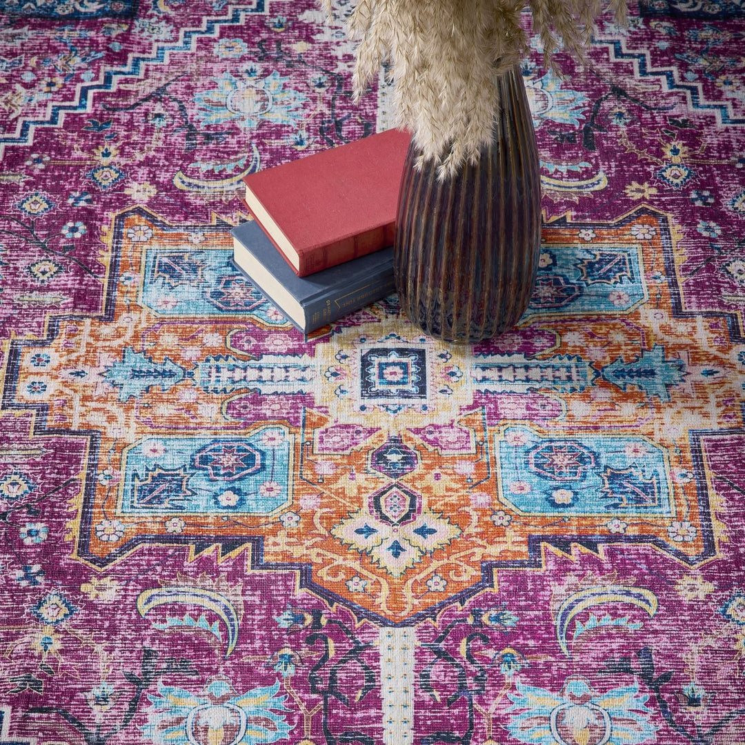 Origins Granada Washable Rug Ruby Red Vintage Style - beUNIQ - Created by Product Upload - 67x200 cm - high traffic rug