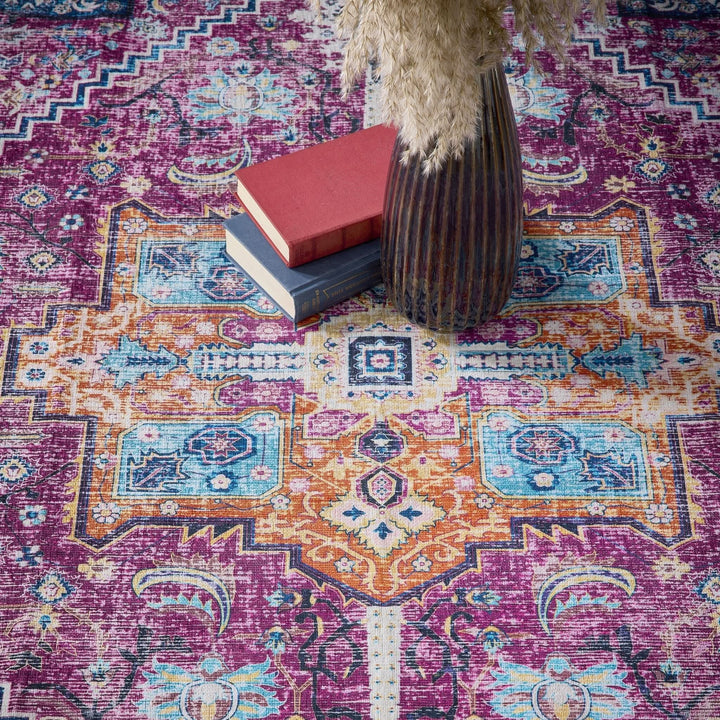 Origins Granada Washable Rug Ruby Red Vintage Style - beUNIQ - Created by Product Upload - 67x200 cm - high traffic rug