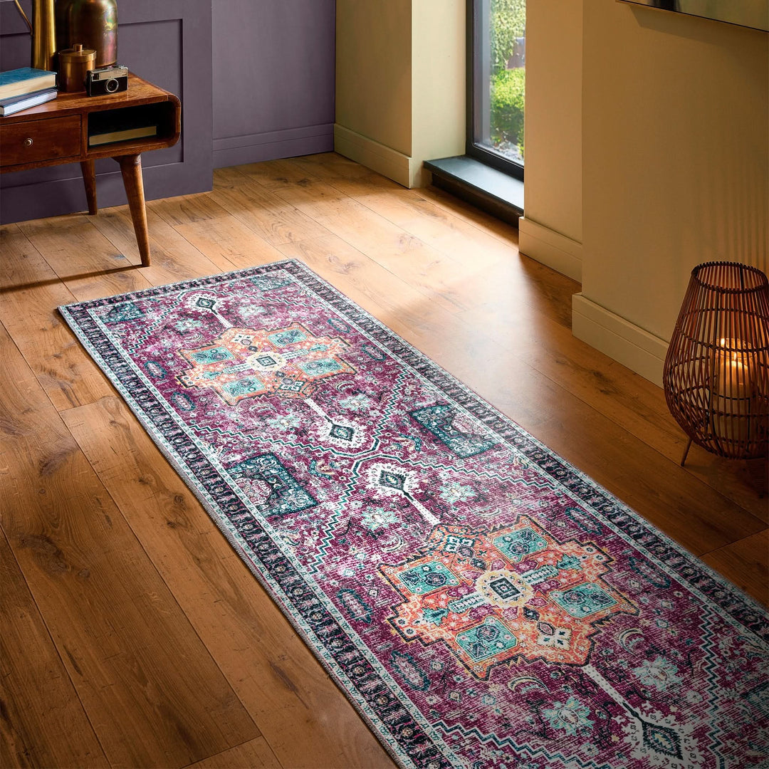 Origins Granada Washable Rug Ruby Red Vintage Style - beUNIQ - Created by Product Upload - 67x200 cm - high traffic rug