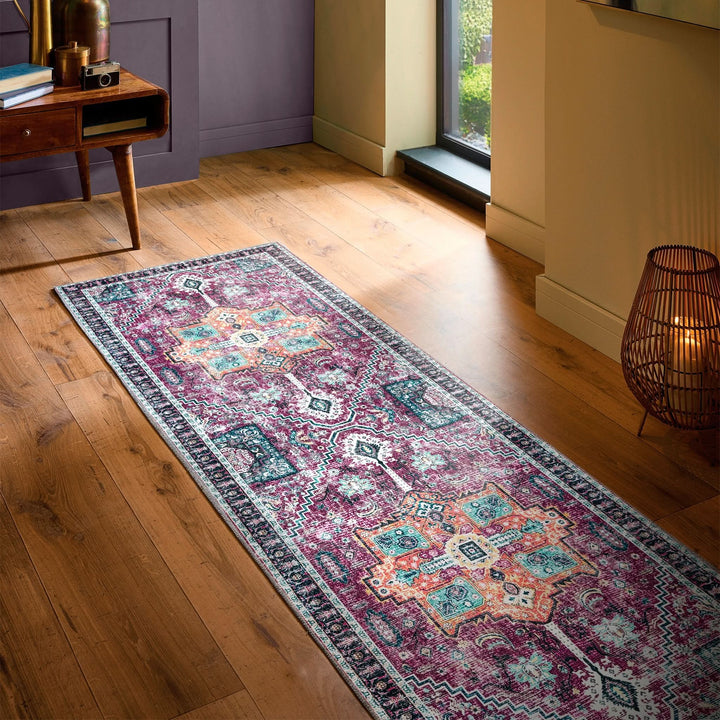 Origins Granada Washable Rug Ruby Red Vintage Style - beUNIQ - Created by Product Upload - 67x200 cm - high traffic rug