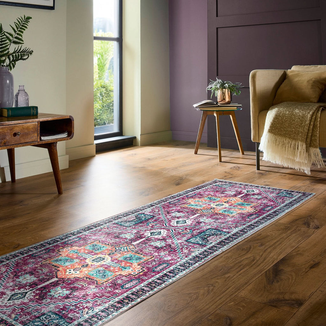 Origins Granada Washable Rug Ruby Red Vintage Style - beUNIQ - Created by Product Upload - 67x200 cm - high traffic rug