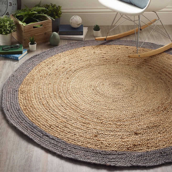 Origins Hand Braided Jute Rug with Grey Border Detail - beUNIQ - circular jute rug - 150X150 Circle - Created by Product Upload