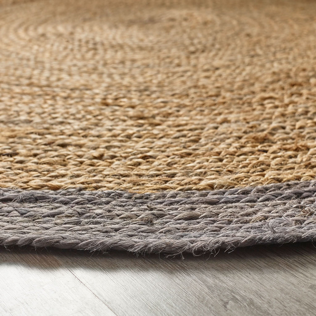 Origins Hand Braided Jute Rug with Grey Border Detail - beUNIQ - circular jute rug - 150X150 Circle - Created by Product Upload