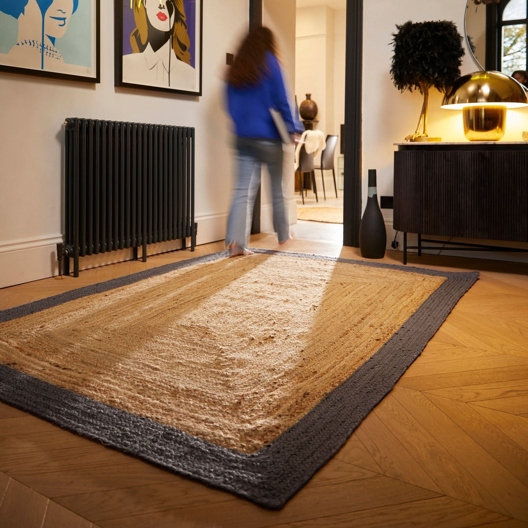 Origins Hand Braided Jute Rug with Grey Border Detail - beUNIQ - circular jute rug - 80x150 - Created by Product Upload