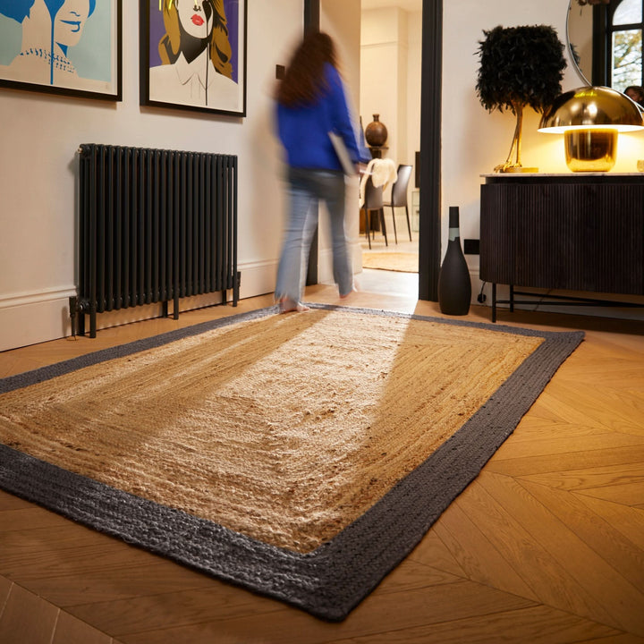 Origins Hand Braided Jute Rug with Grey Border Detail - beUNIQ - circular jute rug - 80x150 - Created by Product Upload